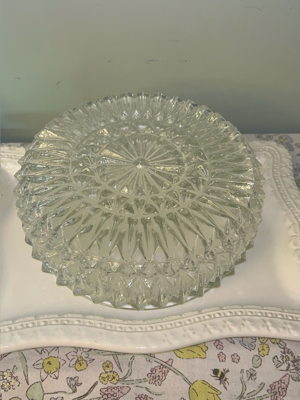 Vintage clear pressed glass flush mount ceiling light fixture dome